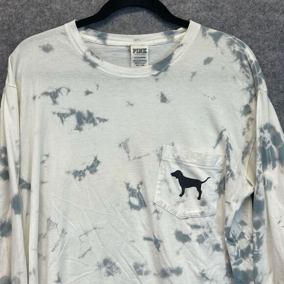 PINK VICTORIA'S SECRET Top Womens Small White Gray Tie Dye Long Sleeve Crew Neck - Picture 3 of 15